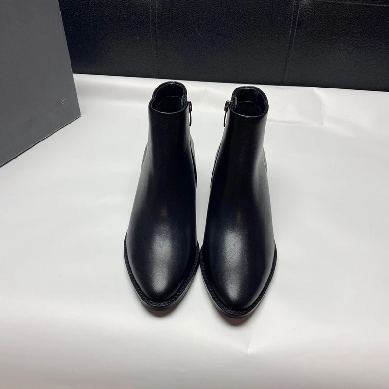 Withered Fashion Elegant Office Ladies Genuine Leather High-Heeled Chelsea Boots Retro Pointed Toe Cowhide Ankle Boots Women