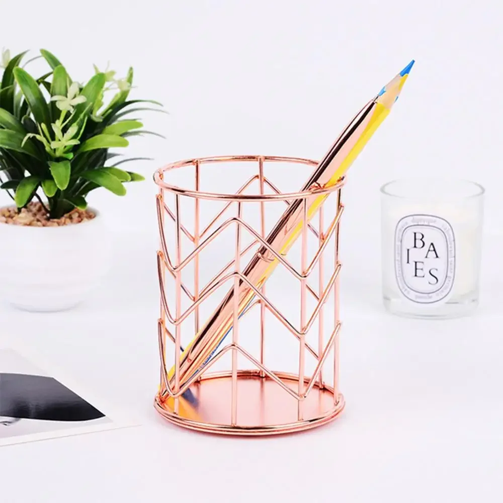 Metal Mesh Square Desktop Pencil Holder Makeup Sorting Storage Organizer Black Silver Gold Holder Stationery Supplies Basket 5