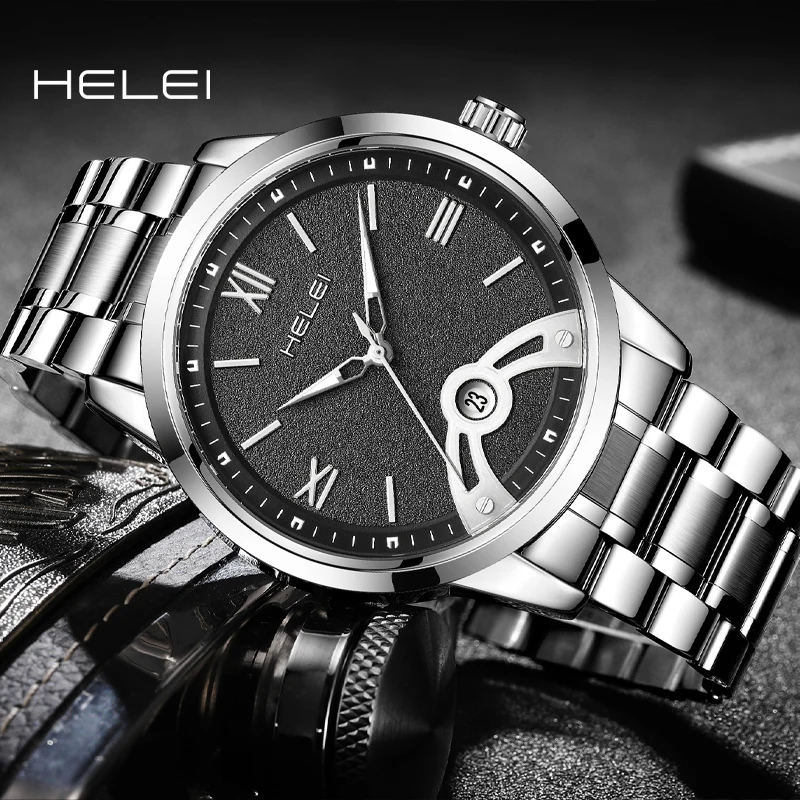 HELEI DESIGN New Models 2024 Quartz Business Watches For Men Calendar Waterproof Stainless Steel Luxury Men's Watch Casual Clock