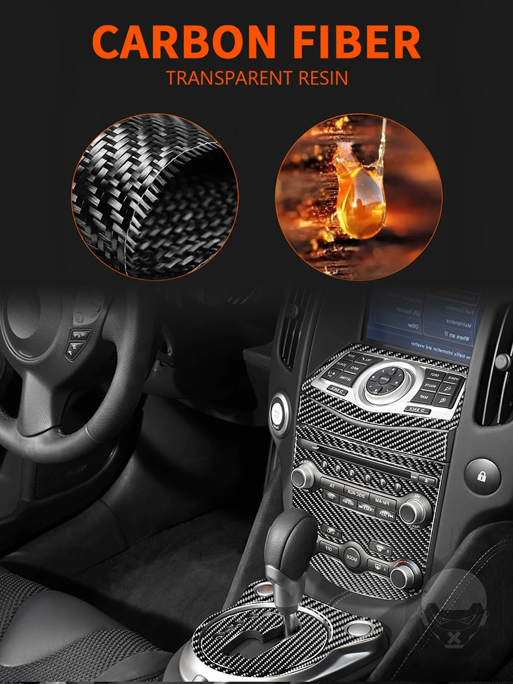 For NISSAN 370Z Z34 2009+ Central Control Gear Shift Knob Air Conditioning Navigation Lifting Real Carbon Fiber Sticker Trim