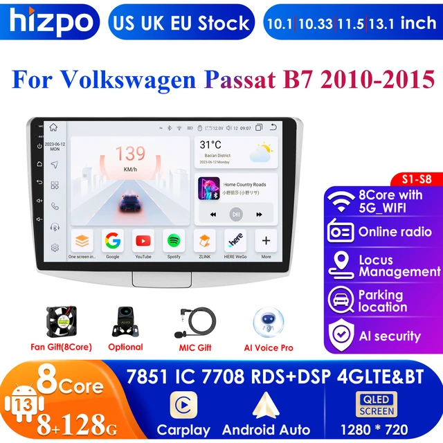 AI 2 din Android 13 Auto Radio for VW Passat B6 B7 CC 2010-2015 Navigation GPS Carplay 4G Car Multimedia GPS 2din Autoradio RDS 1