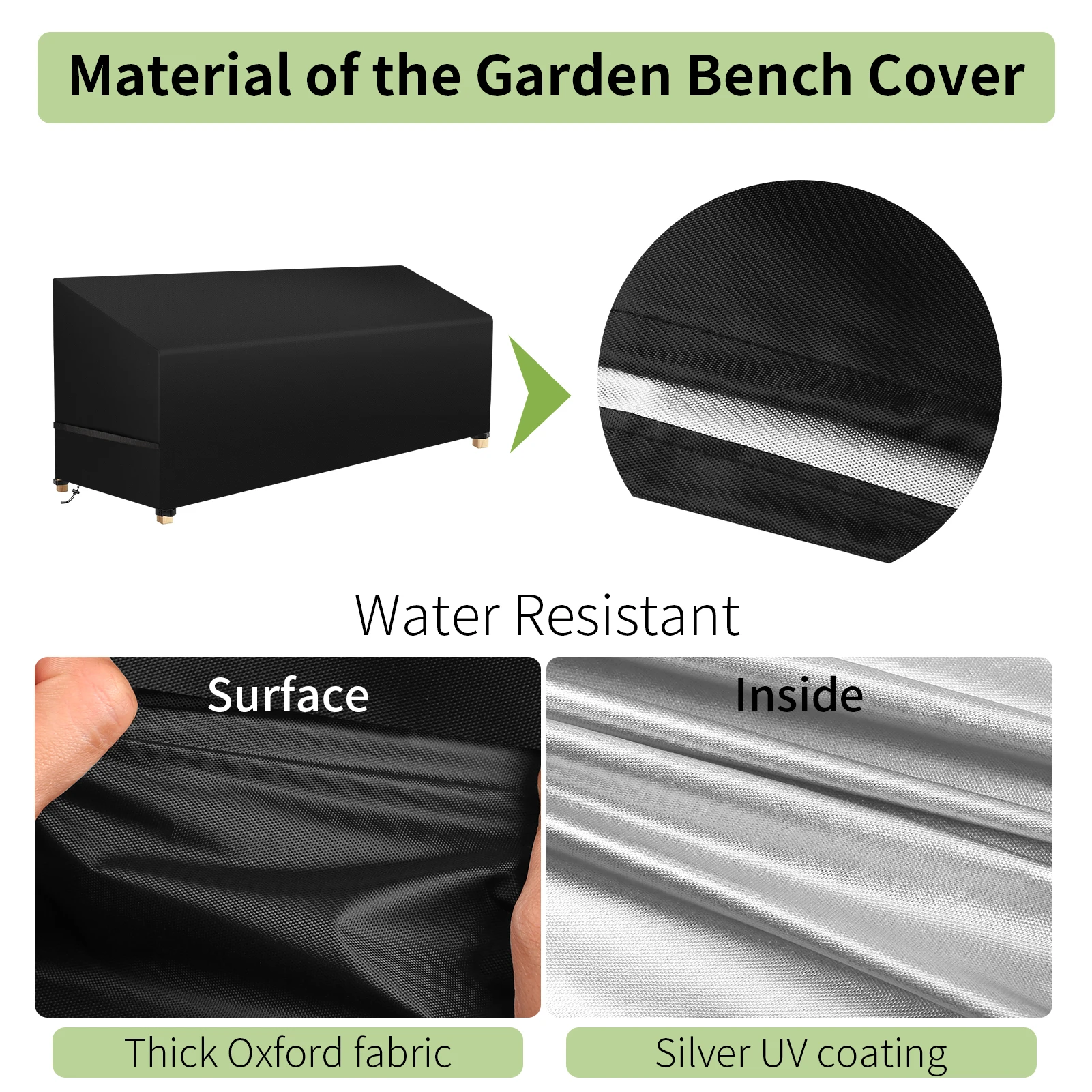 3/2/1 Seat Garden Bench Covers Waterproof Heavy Duty 210D Oxford Outdoor Bench Slipcovers with Anti-UV Patio Garden Chair Cover 2