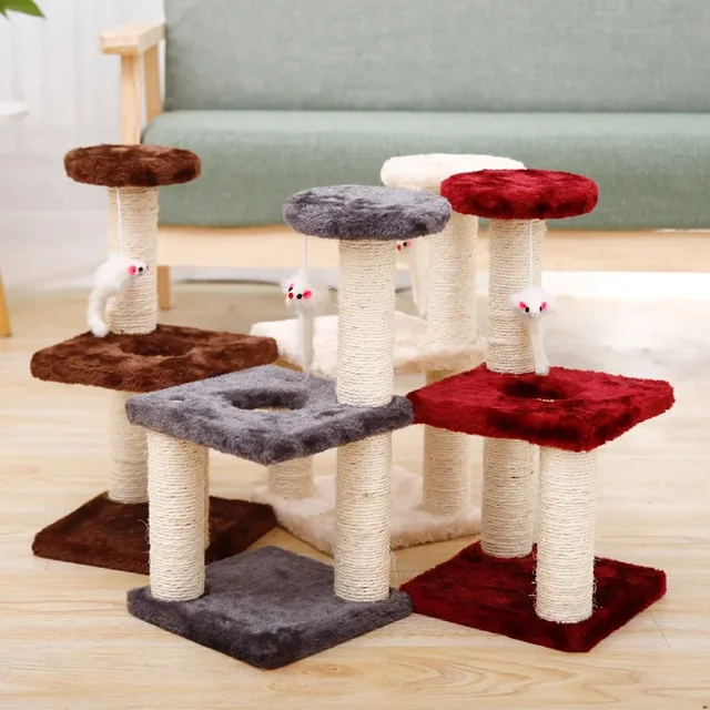 3-Layers Cats Toys Scratching Post Sisal Rope Three Pillars for Kitten Grind Claw Cat Climbing Frame Posts Pet Furniture 4