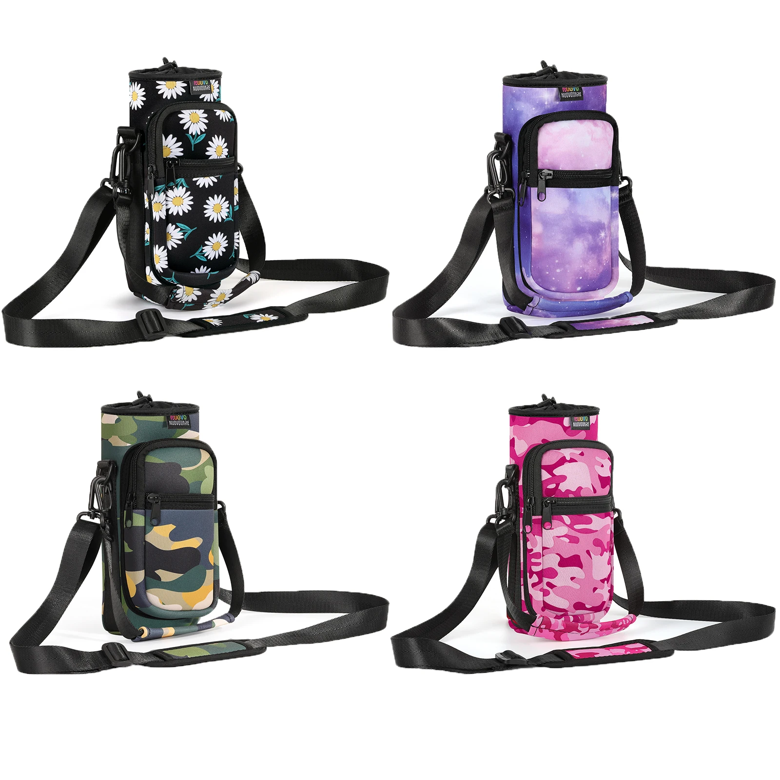 Portable Water Bottle Carrier Bag with Adjustable Strap and Dual Pockets