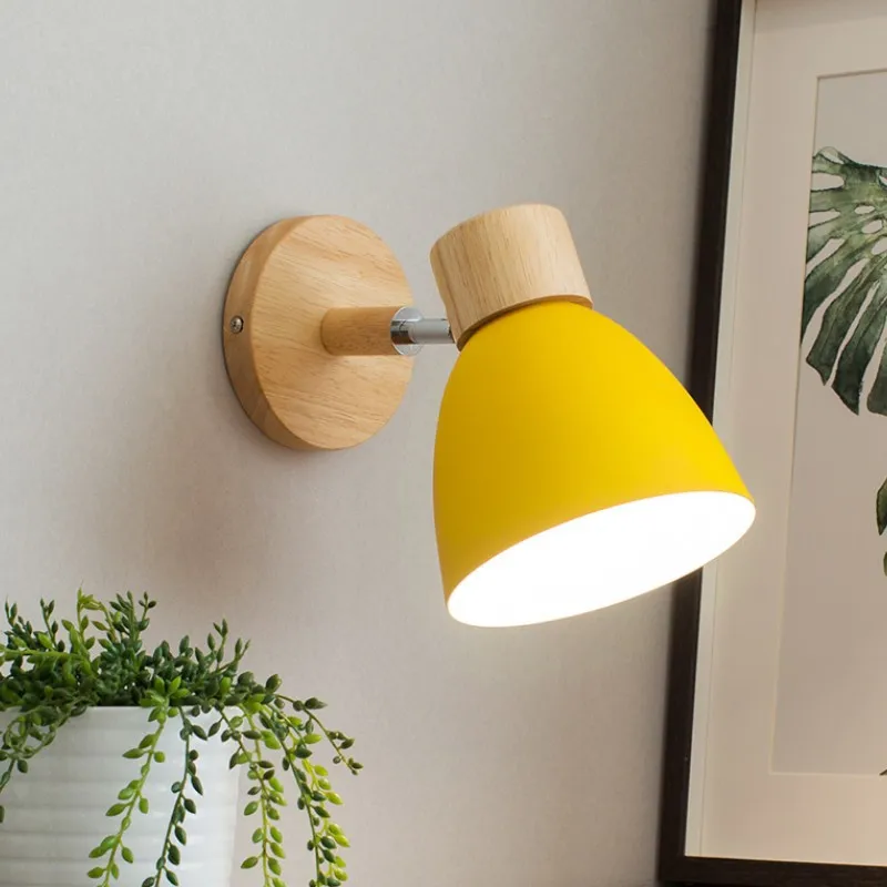 

Simple Macaron Wall Lamp Wood Art Nordic Bedroom Dining Room Bedside Lamp Color Aisle Entrance Wall LED Wall Lamp