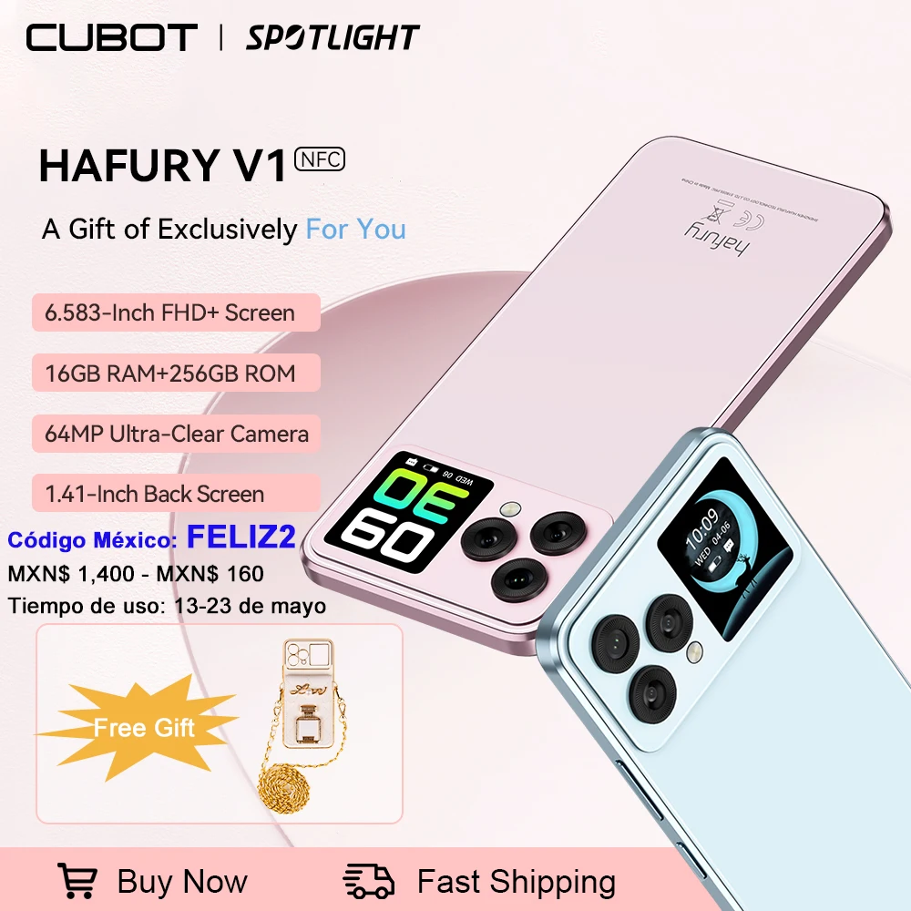 Cubot hafury V1, smartphone Android, 16GB RAM(8GB+8GB), 256GB ROM, dvojí obrazovka, 64MP kamera, NFC, globální varianta, dvojí 4G telefon