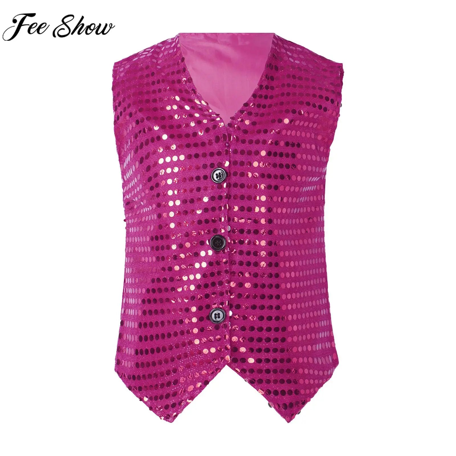 Kids vest kids adult shiny sequin vest hip hop street jazz dance choir stage performance waistcoat theme party magician cosplay costume boys formal waistcoat