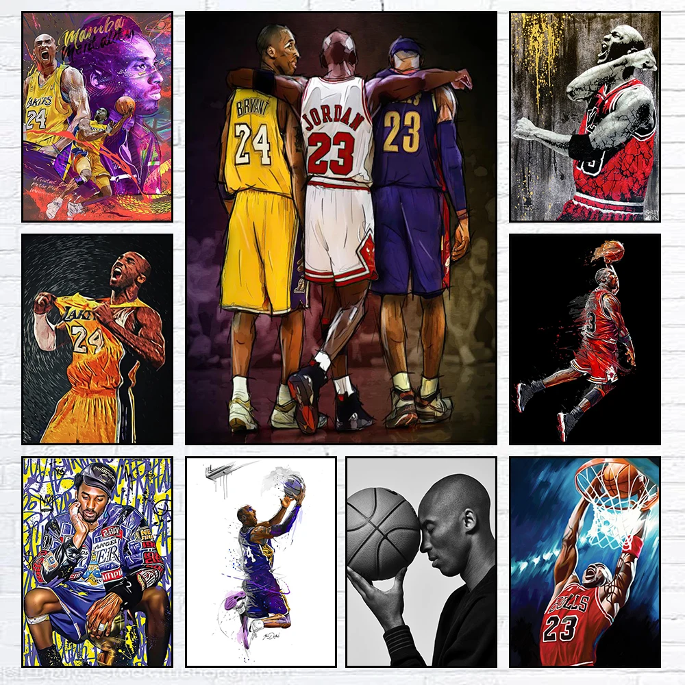 Famous Basketball Stars Wall Art Poster Abstract Graffiti Mural Modern Home Decor Canvas Painting Room Decorate Prints Pictures