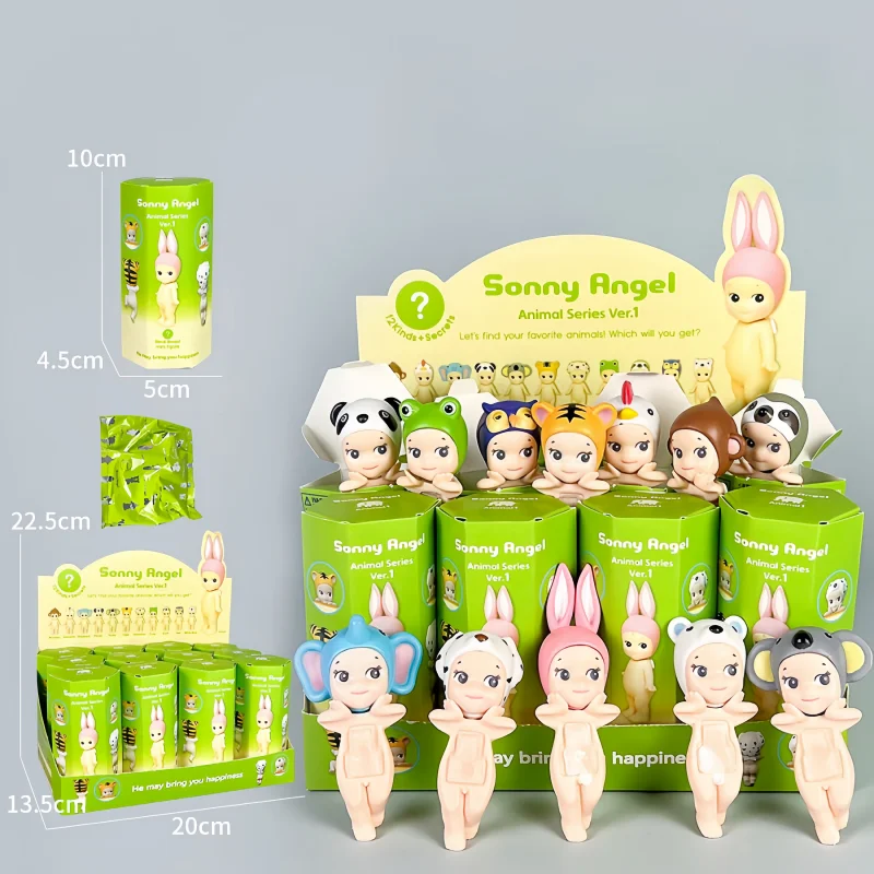 Caja ciega de 12 piezas de Sonny Angel, serie Animal, versión 1, adorno de muñeca, diseño de sombrero de animal, muñecas con cara de sujeción, edición Motherland, juguetes, regalos