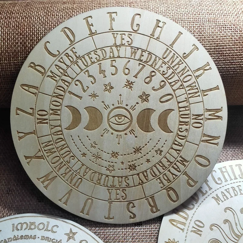 Carving wooden crystal energy plate base with stars and moon on the wooden plate