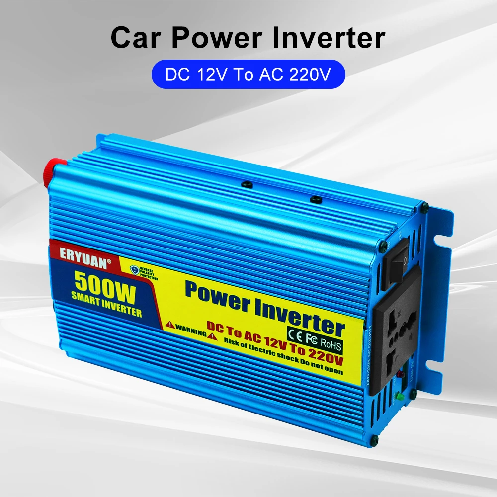 500W 자동차 전원 인버터 배터리 변환기 SUV RV 트럭 트레일러 자동 전원 공급 장치 인버터 DC 12V에서 AC 220V 다기능