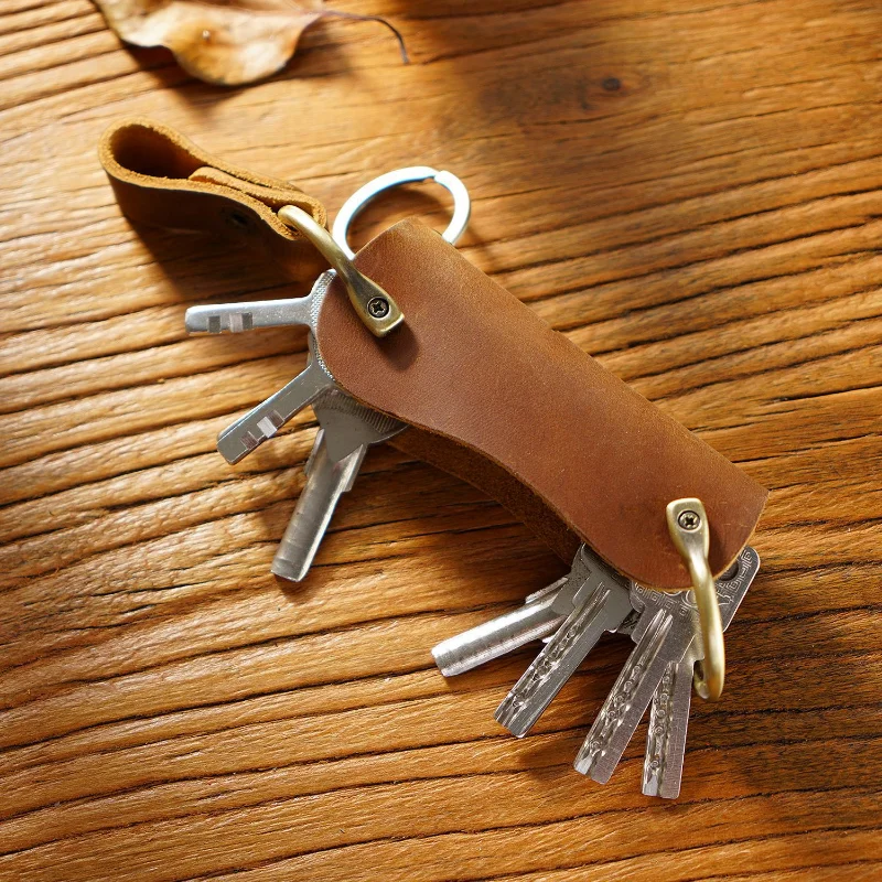 Rustic Town Leather Key Holder - Smart Fob Car Key Loop - Leather Key Pouch Wallet Slim Keychain with 6 Key Holder - Stylish and Practical Key