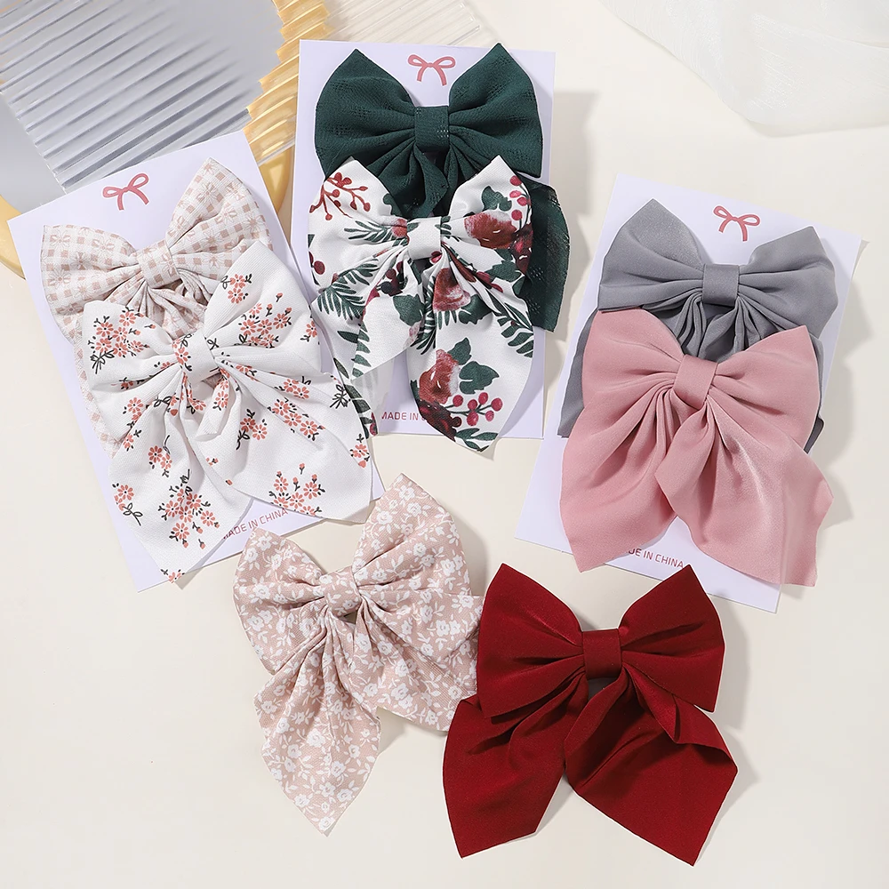 Fashion Classic Bow Hair Clips Baby Girl Printed Hair Decorate Cute Hairpin Kids Headgear Accessories Holiday Gift 2Pcs/Set hair accessories