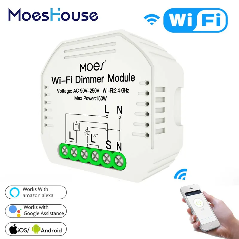 Moes fai da te Smart WiFi Light LED Dimmer 1/2 Way Switch Smart Life/Tuya  APP telecomando, funziona con Alexa Echo Google Home