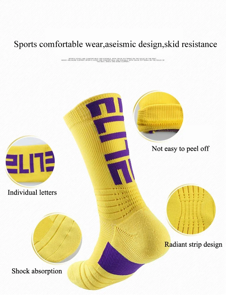 5 Paar professionelle Baumwoll-Basketballsocken Elite dicke Sportsocken Kompression langlebig Skateboard Handtuch unten Socken Strumpf – Detail 2