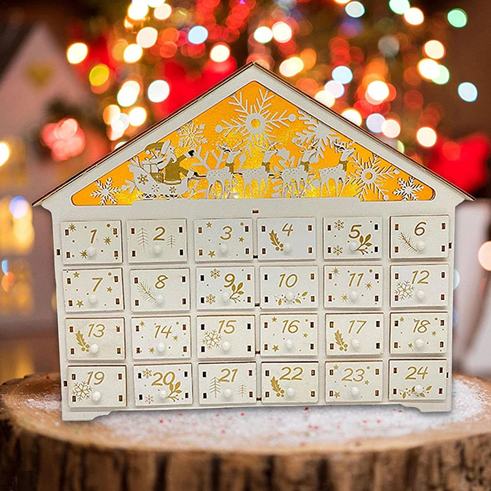 Christmas Wooden Advent Calendar Countdown Decoration 24 Drawers With LED  Light Ornament For Kids And Adults Holiday Gifts