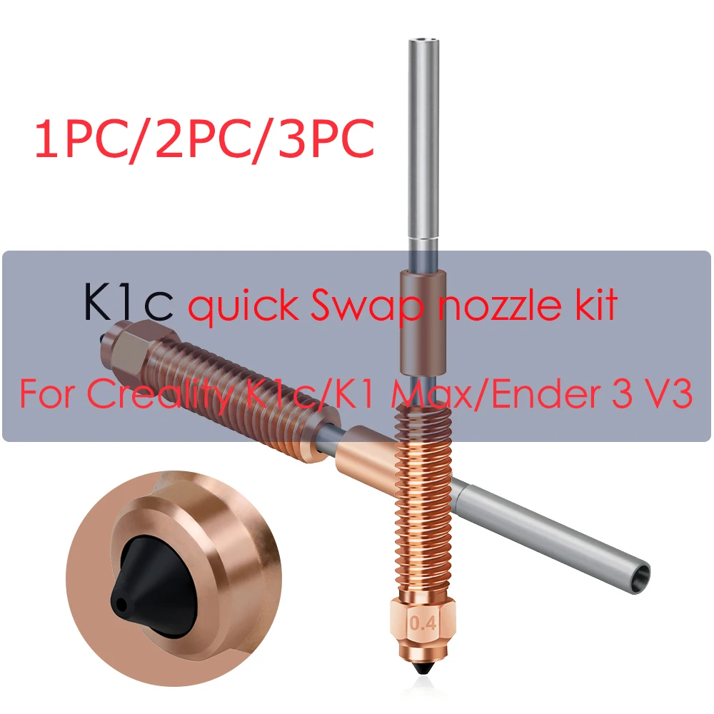 

For Creality K1c Nozzle K1 Max Nozzle Kit Ender 3 V3 Nozzle Hardened Steel Quick Swap All-in-one High Flow Bimetal Heatbreak