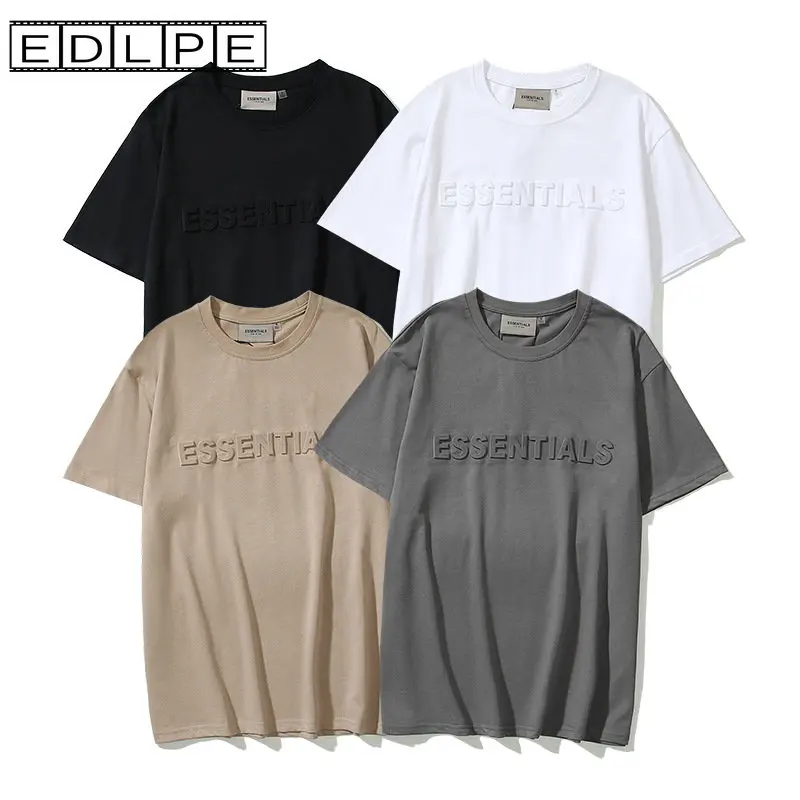 

EDLPE ESSENTIALS Letter Embossed High-street Fashion Unisex Cotton T-shirt with Short Sleeves Hip Hop T-Shirts for Men Women