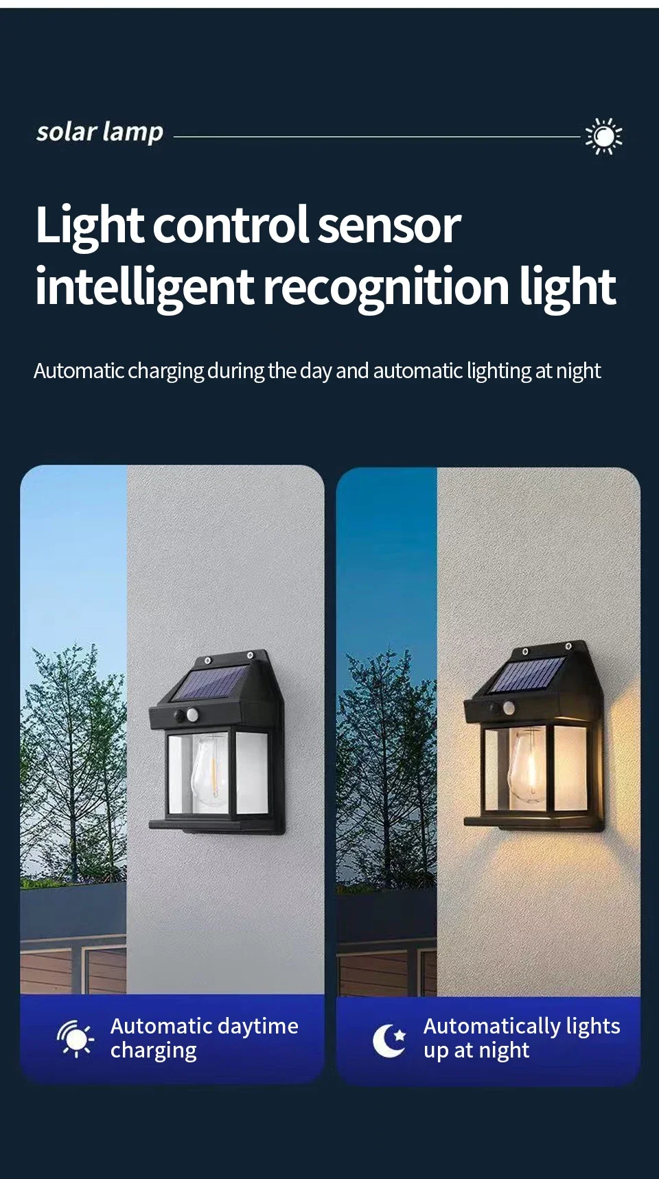 Description Picture 5 of itemSolar Tungsten Light Human Infrared Sensing Wall Lamp 3 Lighting Modes Waterproof Patio Porch Garage Courtyard Garden Decor