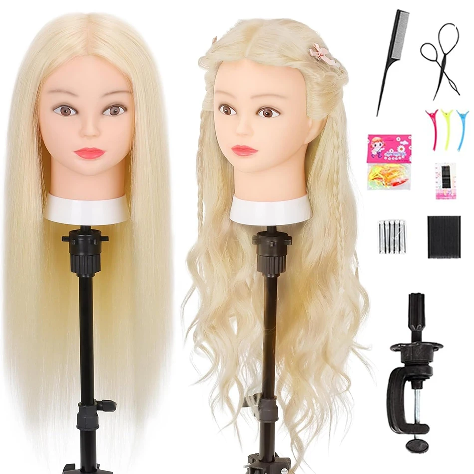 #613 Blonde Hair Cosmetology Mannequin Head With 80% Real Hair Colourful Manikin Practice Headdoll For Curling Styling Training