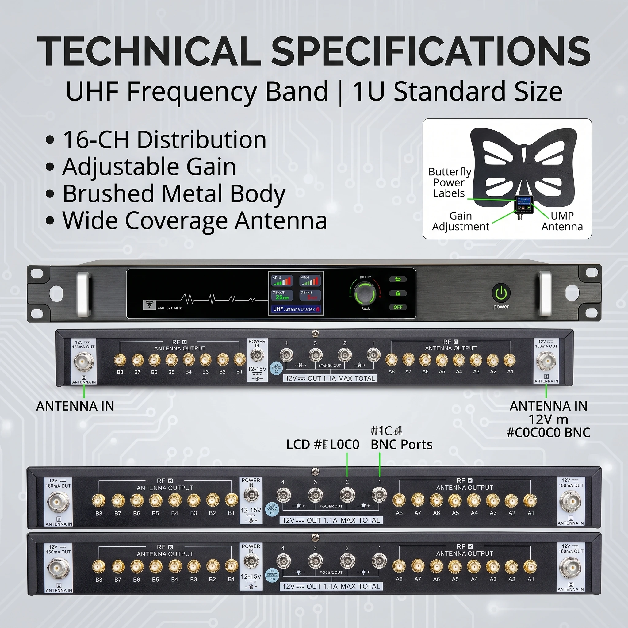 폴킷슨 AT-16pro UHF 안테나 분배 시스템 고이득 버터플라이 안테나 무선 마이크 앰프 스플리터 제로 레이턴시