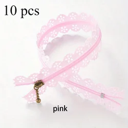 Set of 10 Colorful Nylon Short Lace Zippers for Pocket Bags and Clothing (10 pink.)