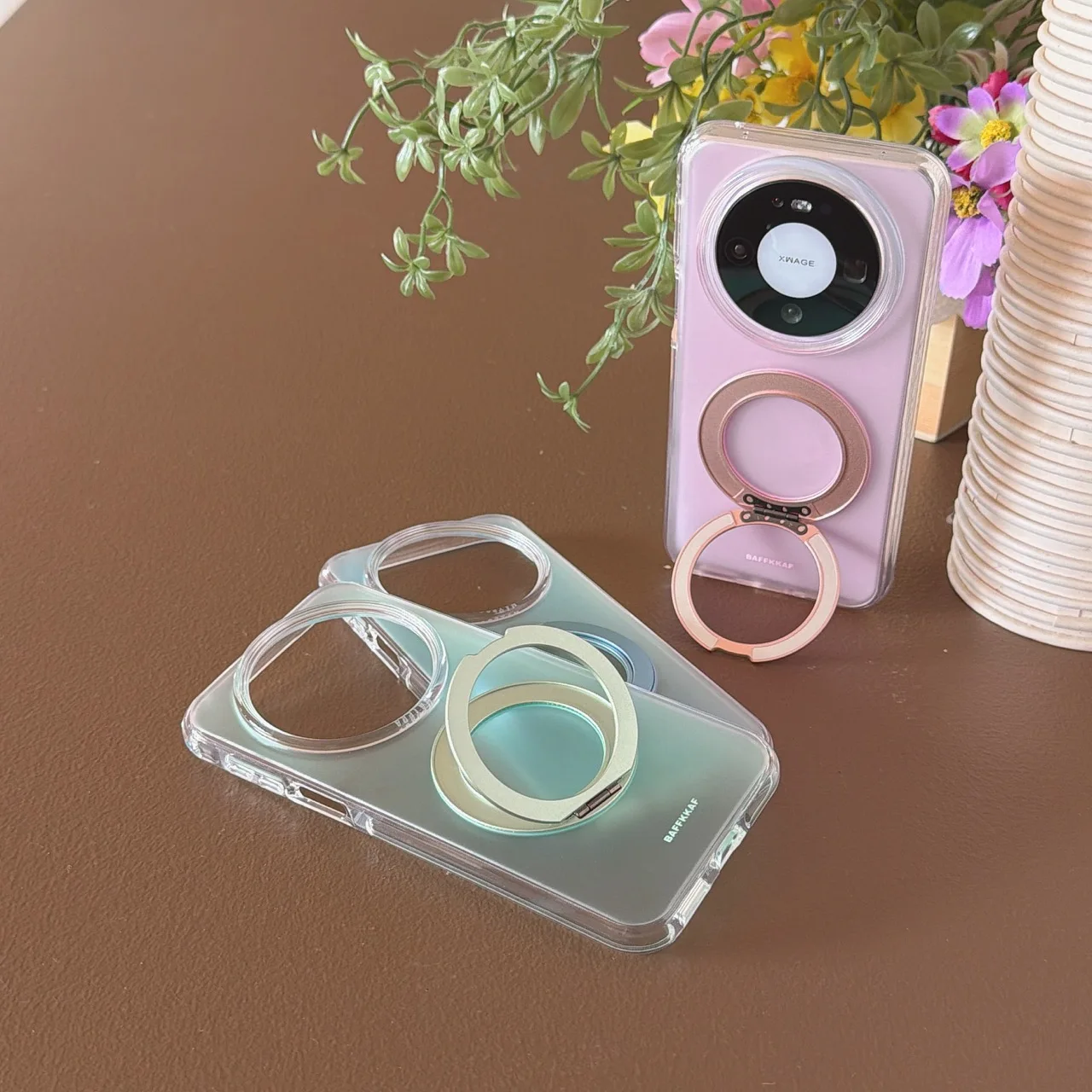 Enhanced Eco-Friendly Semi-Transparent Protective Phone Case with 360° Rotating Holder