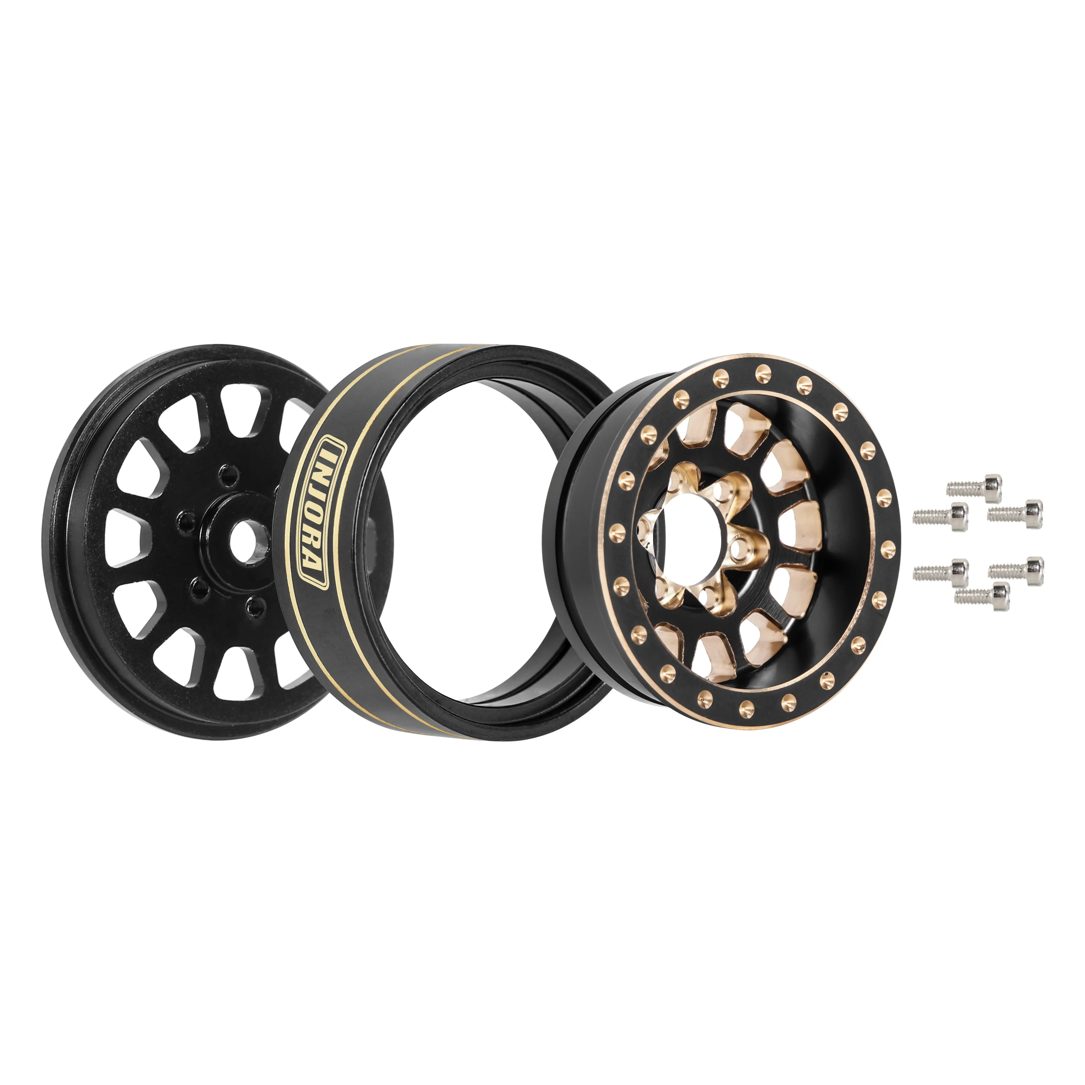 INJORA 1.0 Plus Brass Beadlock Wheel Rims for 1/24 1/18 RC Crawler SCX24 TRX4M FCX24 (W1101 W1102 W1103 W1107) 4