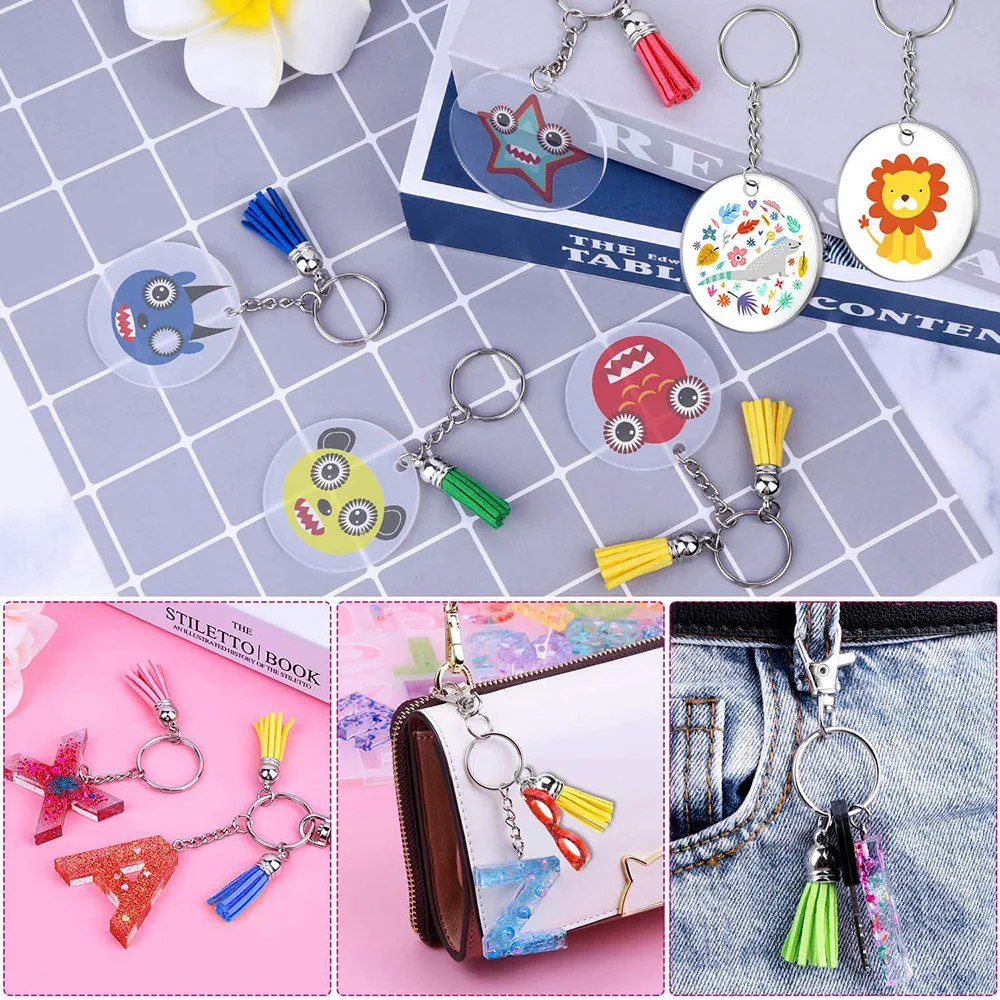 120Pcs Star Shape Claw Swivel Lobster Clasp Acrylic Keychain with Leather Tassel for Jewelry Making Silver and Golden DIY Craft