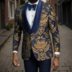 Floral Men Blazer with Satin Shawl Lapel 1 Piece Slim Fit Groom Party Suit Jacket Male Fashion Costume 2024 New Arrival