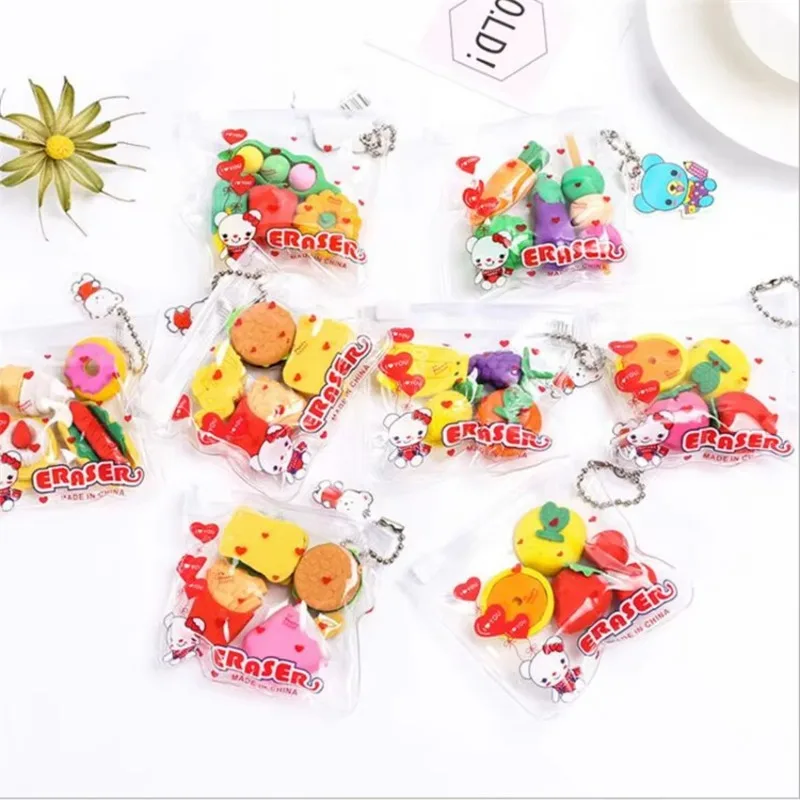 1pack/lot Kawaii Eraser Cartoon Food Animal Special Shape Eraser Set Cute Stationery Student Gifts Children Toy School Supplies