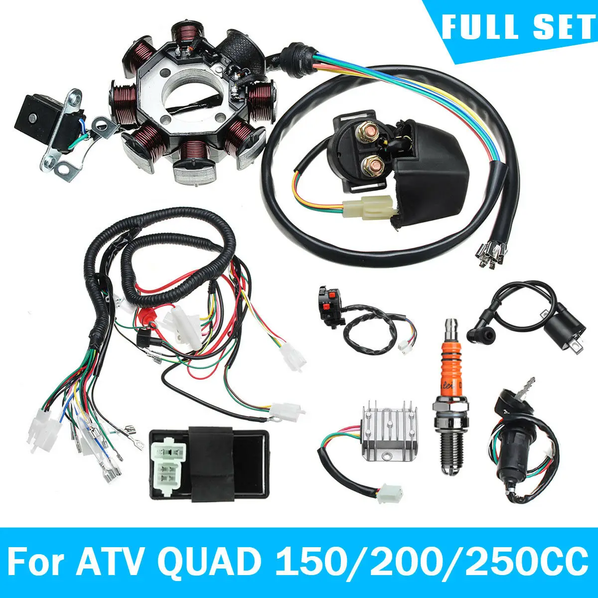 1Set Beach ATV Wiring Harness Truck Car Accessories Electric Wiring Harness Wire Loom Stator Full Kit For ATV QUAD 150/200/250CC 250cc motorcycle cb 250cc water cooling belt reverse gear electric starting engine atv frame accessories for motorcycles