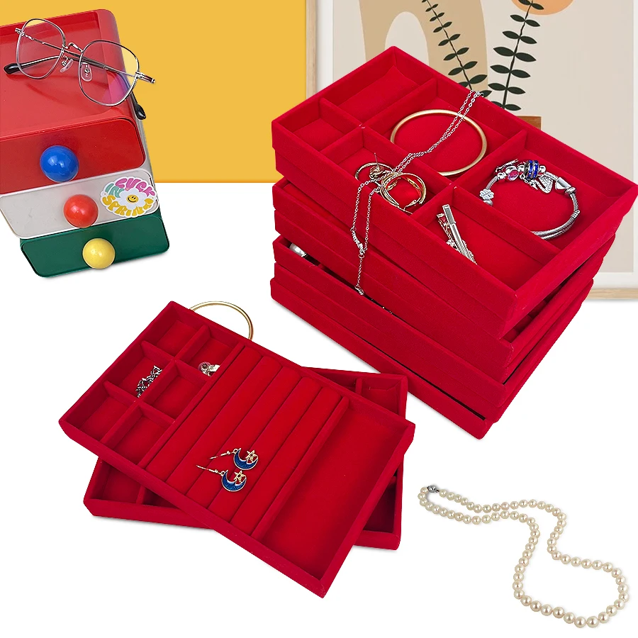 Flocking Jewelry Box Tray Velvet Organizer | Elegant Red Jewelry Packaging Display Box ... - SKU FJPT1303 - UGI Packaging