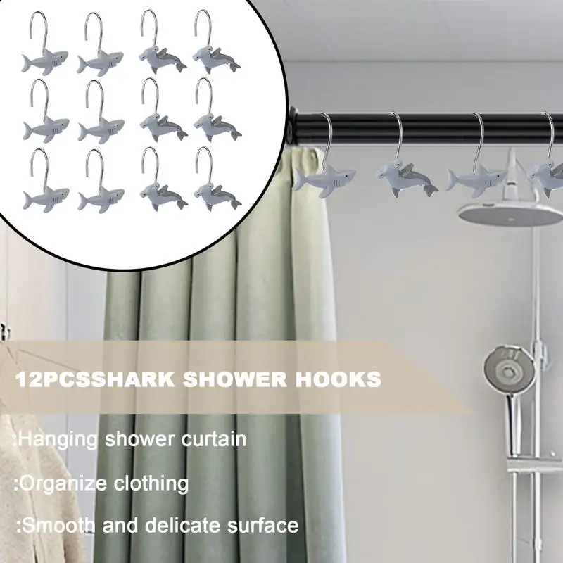 Shark Shower Curtain Hooks 12 Pcs Decorative Shower Curtain Hooks Fashion Home Decor Cute Bath Rods Accessories for Kitchen