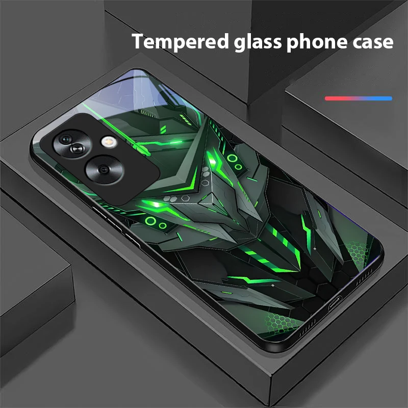 Creative Mech Black Phone Case with Tempered Glass Protection