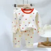 Spring Autumn Velvet Children Home Clothing Set Long Sleeve Warm Sleepwear T-shirts Pants Two-piece Set Girls Babies Loungewear 3