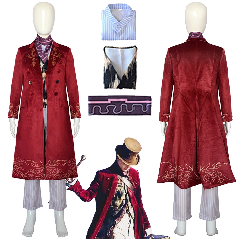 

Willy Cosplay Wonka Kids Fantasy Scarf Outfits Movie Chocolate Factory Disguise Costume Boys Children Halloween Roleplay Suit