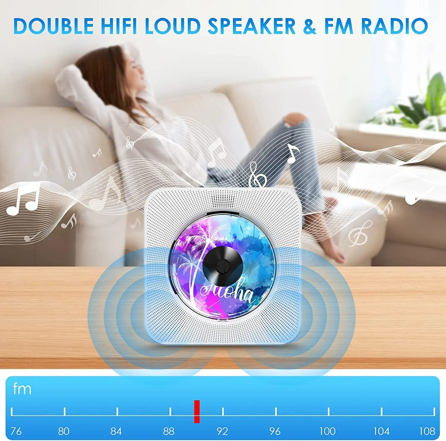 Portable CD Player with Bluetooth desktop CD Player for home AUX headphone jack FM Radio boombox with remote control LCD Display