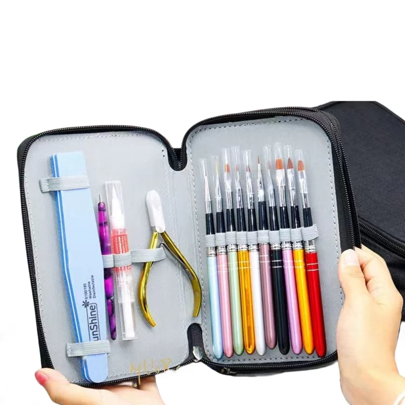 Description Picture 2 of itemLarge Capacity Nail Pen Brush Organizer Carrying Case 4 Layer Brushes Nail Crystal Pencil Dotting Tools Organizer Zipper Bag
