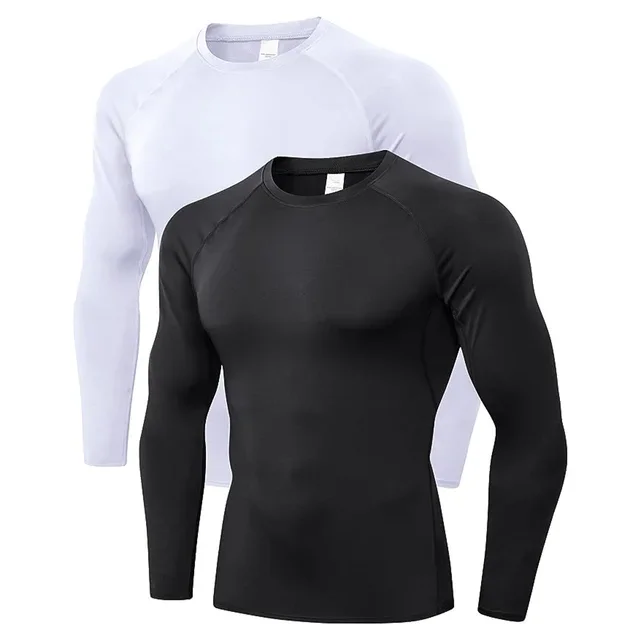 Paquete de 2 camisas de compresión para hombre, camisetas de entrenamiento atlético de manga larga, capa base, camiseta de entrenamiento atlético deportivo de secado rápido