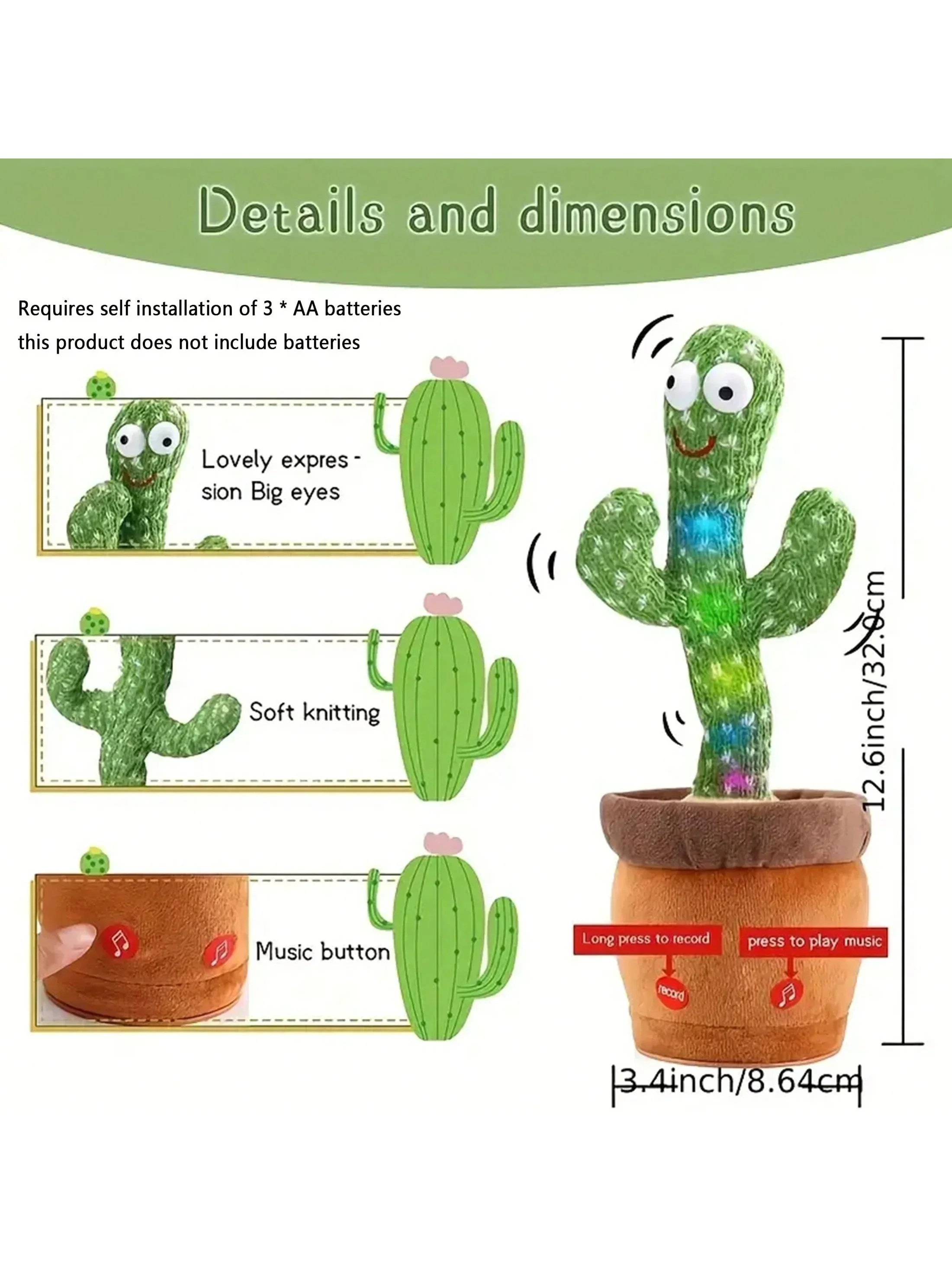 1pc-A Talking Cactus Toy That Can Be Charged Recorded and Repeated. Suitable for Spanish English and Arabic Voice Changer