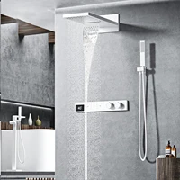 Pistolet de luxe en laiton gris, système de douche à température constante, affichage numérique LED, robinet de salle de bains mural d'eau froide et chaude 2