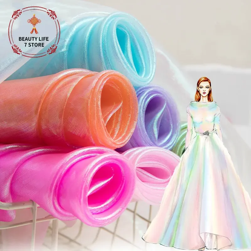 Mesh Fabric Laser tulle organza Glass yarn colorful sewing Fluorescent yarn silk chiffon