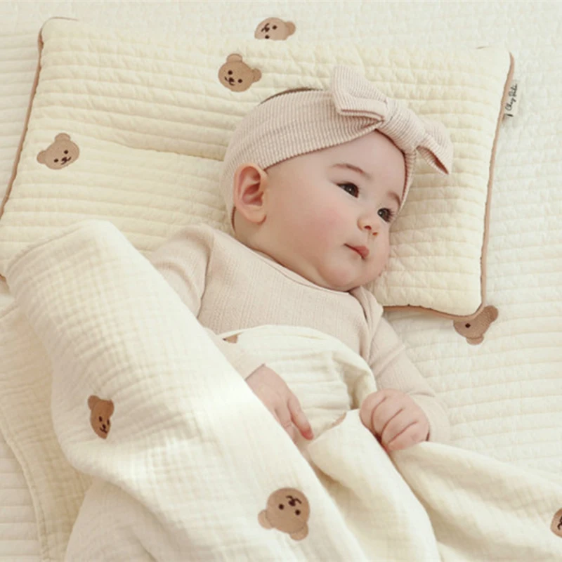 Korean Ins Style Baby Embroidered Bear Pillow Breathable Sweat-absorbent Cotton Pillow Baby Cute Pillow 6