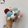 Handmade Crochet Cartoon Sea ​​Turtle Animal Baby Rattle Toys Safe Beech Wood Newborn Handhold Teething Ring Baby Teether 1