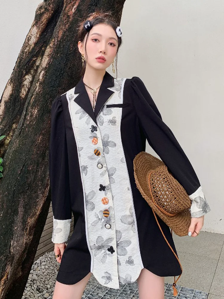 

Женское однобортное платье с отложным воротником, свободное Повседневное платье средней длины с длинным рукавом и соединением внакрой, M390, 2023