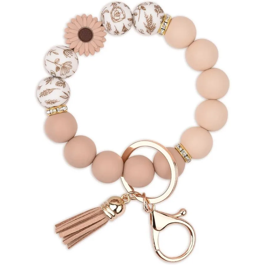 Silicone Beaded Keychain Wristlet Bracelet for Women