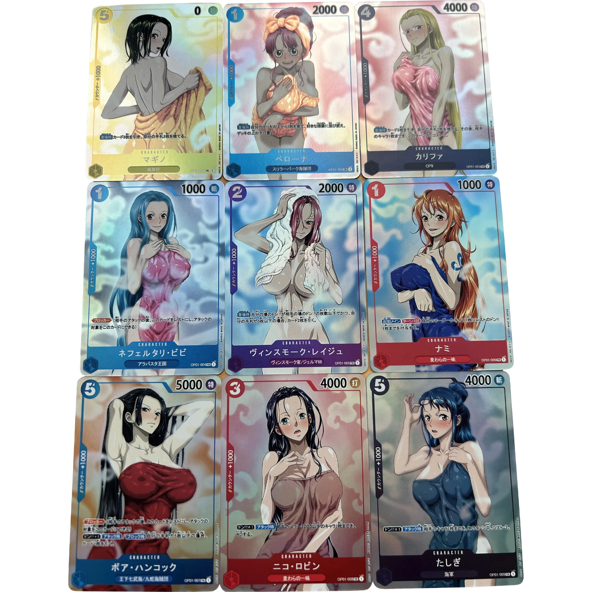 

diy 6pcs/set acg ONE PIECE Uta Hancock Nami Vivi Robin Anime characters Bronzing game collection flash card toy Christmas gift