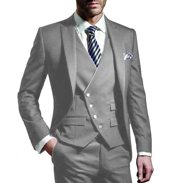 Men Suit Army Green 3 Piece Groom Wear Peak Lapel Wedding Tuxedos Business Party Evening Jacket Vest With Pants