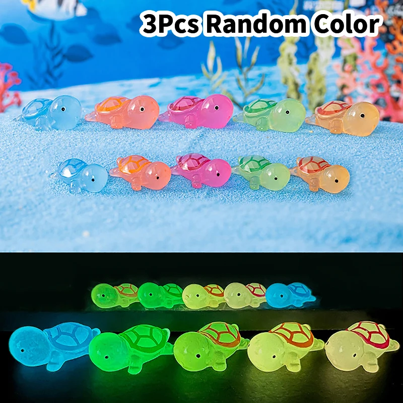 

3Pcs Luminous Turtle Ornament Mini Color Cartoon Tortoise Micro Landscape Decoration Dollhouse Miniature Toy